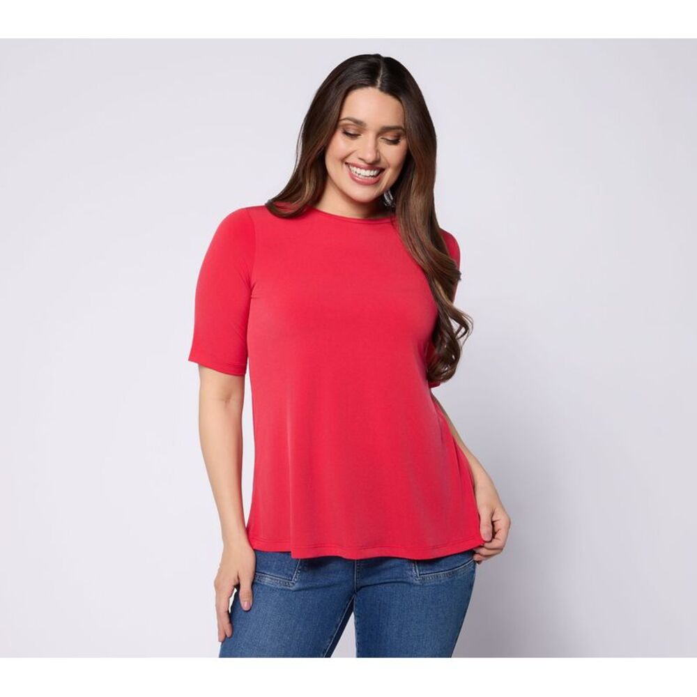 Susan Graver Women's Top Sz M Essentials Liquid Knit Crew-Neck Red